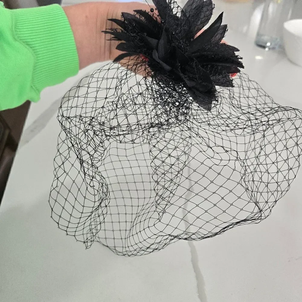 Hair piece Halloween Flower Black Veil Clip